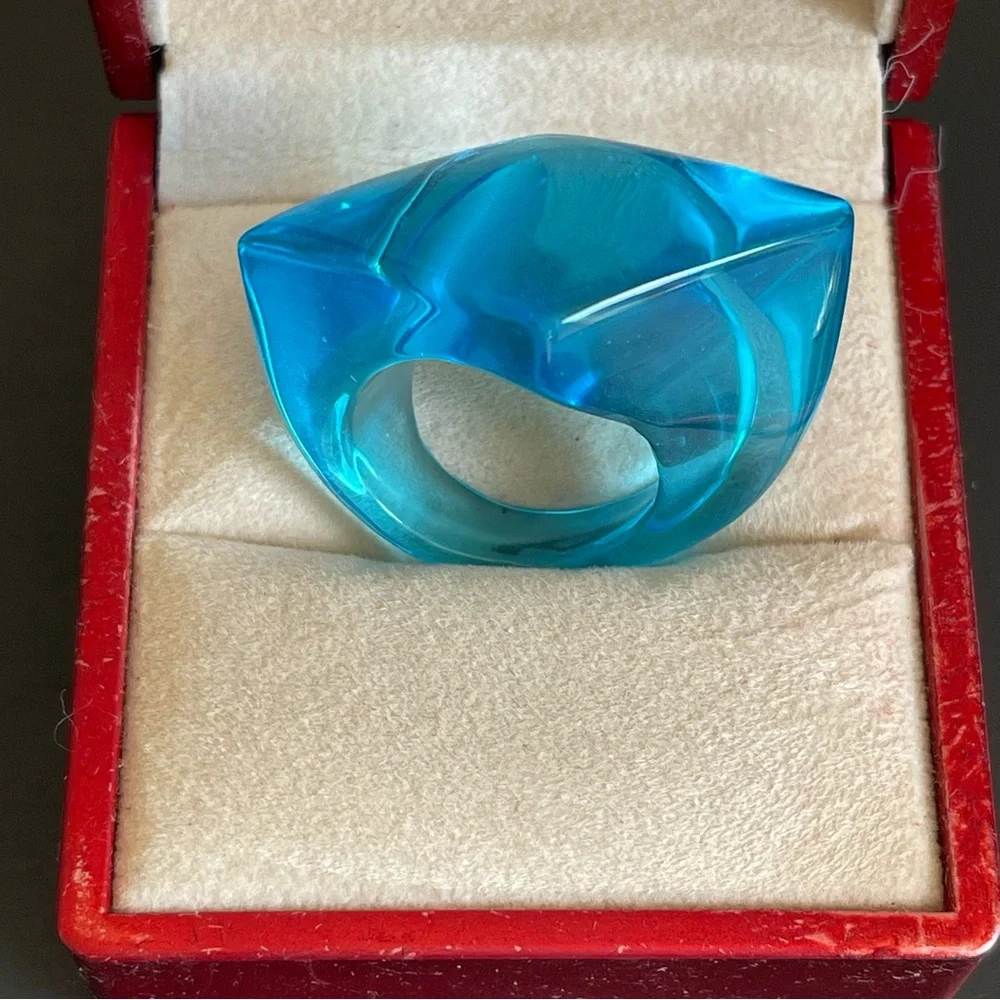 Vintage Blue lucite Geometric Statement Ring